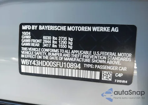 2025 BMW I4 Gran Coupe xDrive40 z USA, uszkodzony, nr VIN WBY43HD00SFU10894